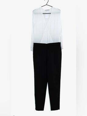 Mango Black & White Wrap-Top Jumpsuit